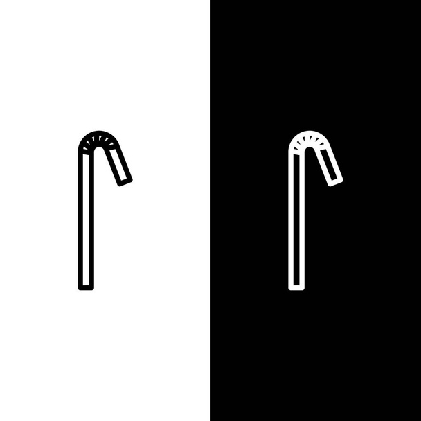 Definir linha Beber ícone de palha de plástico isolado no fundo preto e branco. Ilustração vetorial - Vetor, Imagem