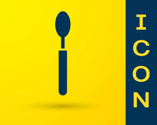 Blue Spoon icon isolated on yellow background. Cooking utensil. Cutlery sign.  Vector Illustration - Vector, Image
