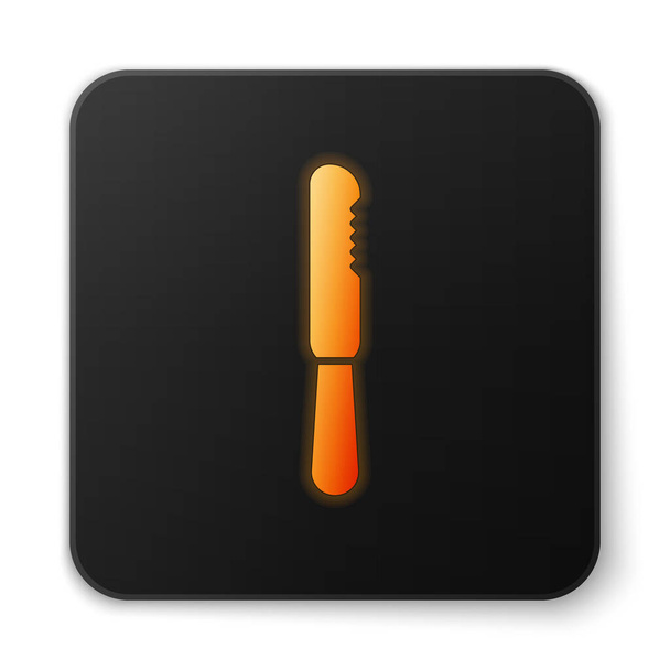 Оранжевый светящийся неон Одноразовый пластиковый нож значок изолирован на белом фоне. Черная квадратная кнопка. Векторная миграция
 - Вектор,изображение