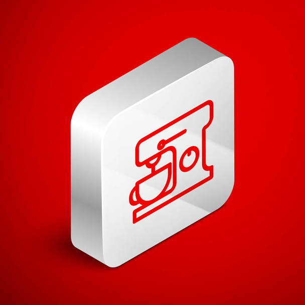 Isometric line Electric mixer icon isolated on red background. Kitchen blender. Silver square button. Vector Illustration - Vector, Image