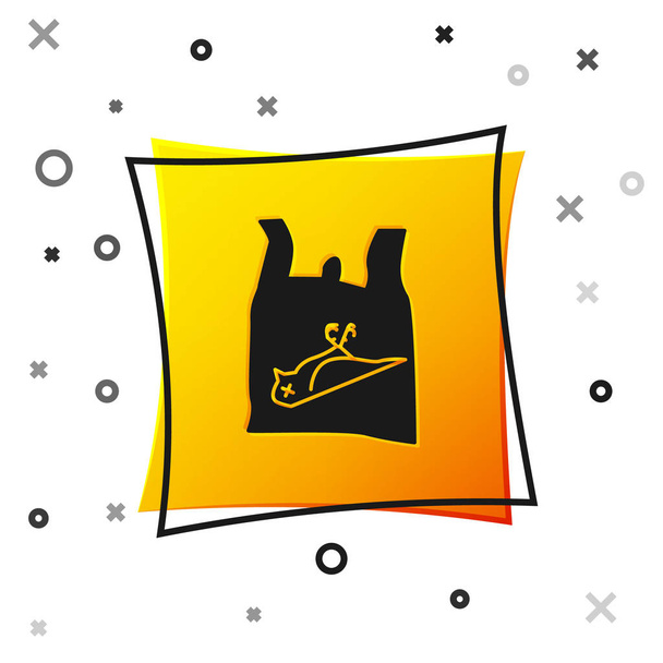 schwarzer toter Vogel, Plastiksymbol isoliert auf weißem Hintergrund. Element der Umweltverschmutzung Zeichen. gelber quadratischer Knopf. Vektorillustration - Vektor, Bild