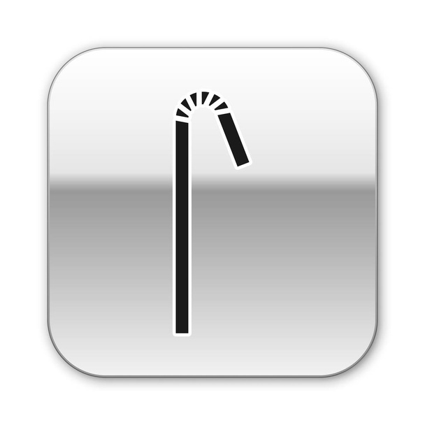 Icône de paille en plastique potable noire isolée sur fond blanc. Bouton carré argenté. Illustration vectorielle
 - Vecteur, image
