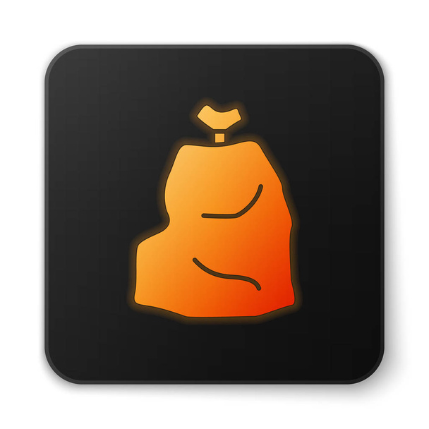Orange glowing neon Garbage bag icon isolated on white background. Black square button. Vector Illustration - Vektör, Görsel