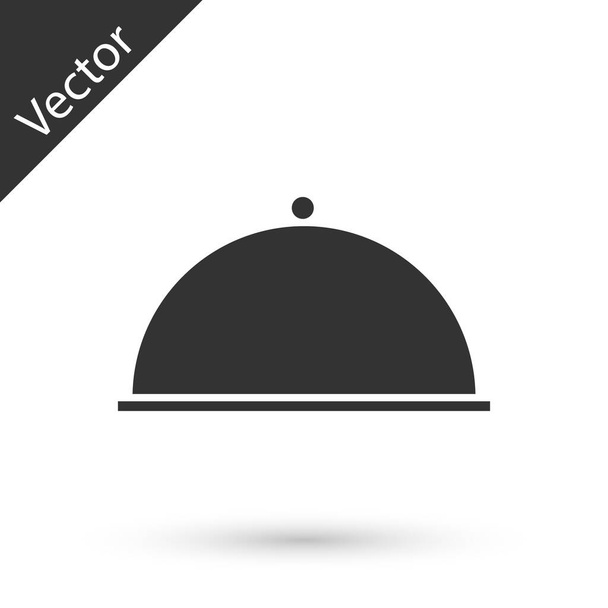 Grigio Coperto con un vassoio di icona del cibo isolato su sfondo bianco. Vassoio e coperchio. Cloche ristorante con coperchio. Simbolo utensili da cucina. Illustrazione vettoriale
 - Vettoriali, immagini