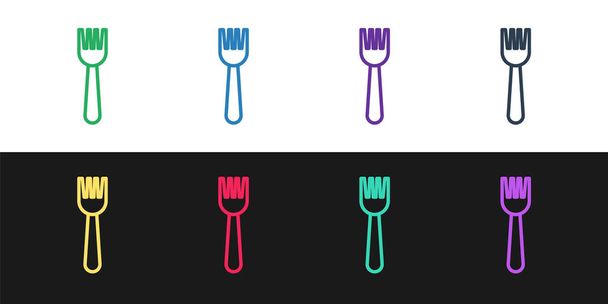 Set line Disposable plastic fork icon isolated on black and white background.  Vector Illustration - Vector, Image