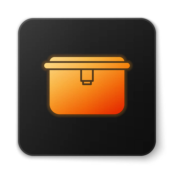 Icône boîte à lunch orange fluo brillant isolé sur fond blanc. Bouton carré noir. Illustration vectorielle - Vecteur, image