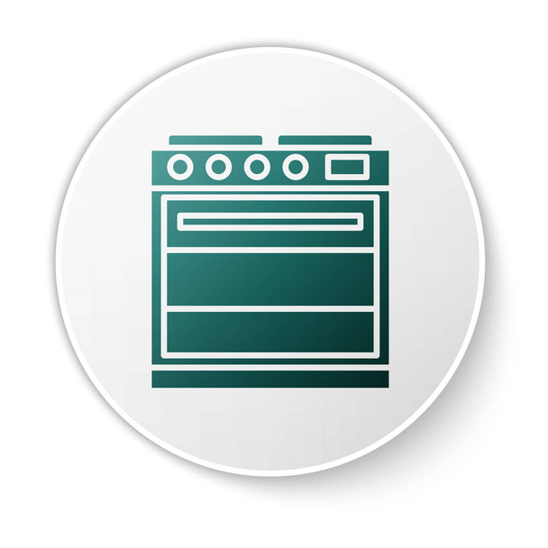 Green Oven Symbol isoliert auf weißem Hintergrund. Herd Gasofen Zeichen vorhanden. Weißer Kreis-Knopf. Vektorillustration - Vektor, Bild