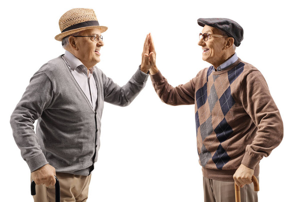 Two elderly gentlemen making a high-five gesture  - Photo, Image
