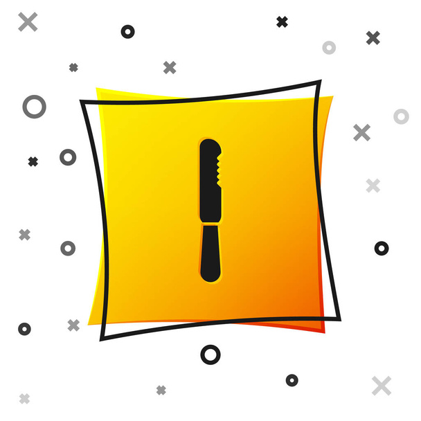 Icono de cuchillo plástico desechable negro aislado sobre fondo blanco. Botón cuadrado amarillo. Ilustración vectorial
 - Vector, imagen