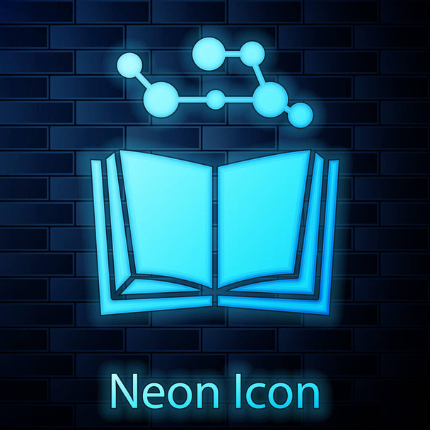 Lumineux néon Icône de livre ouvert isolé sur fond de mur de briques. Illustration vectorielle - Vecteur, image