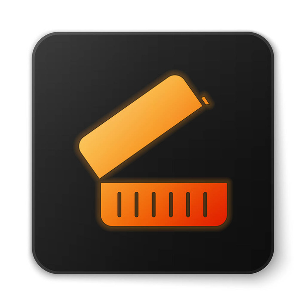 Icona luminosa al neon arancione Lunch box isolato su sfondo bianco. Pulsante quadrato nero. Illustrazione vettoriale - Vettoriali, immagini