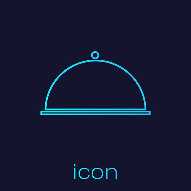 Turquoise line Covered with a tray of food icon isolated on blue background. Tray and lid. Restaurant cloche with lid. Kitchenware symbol.  Vector Illustration - Vector, Image