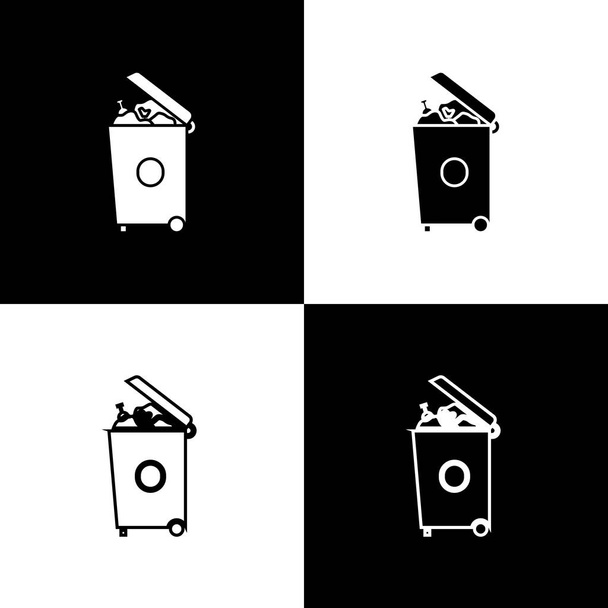 Defina o ícone da lata de lixo isolado no fundo preto e branco. Sinal de lixeira. Ícone da cesta de reciclagem. Ícone de lixo do escritório. Ilustração vetorial - Vetor, Imagem