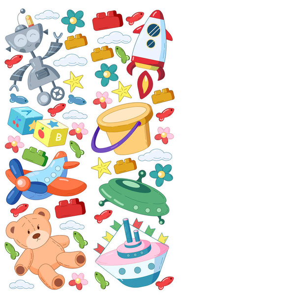 Kindergarten vector pattern with toys. Children play and grow together. - Vector, Image