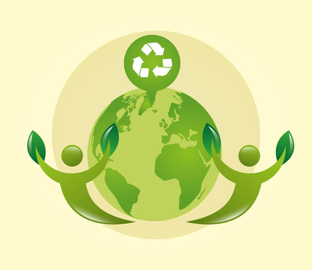 cartel ecológico con planeta tierra y reciclar símbolo
 - Vector, imagen
