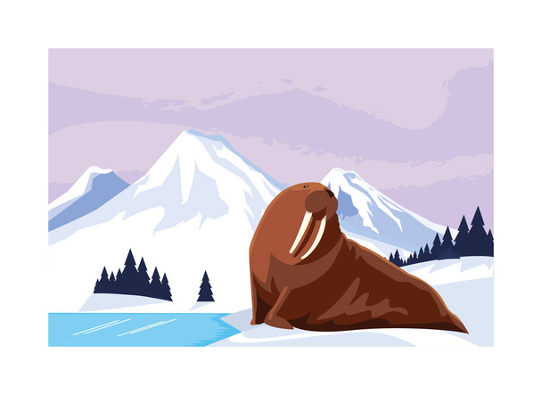 walrus at the north pole, arctic landscape - ベクター画像