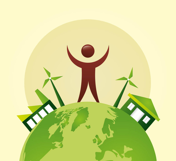 affiche écologique avec planète terre et caractère humain
 - Vecteur, image
