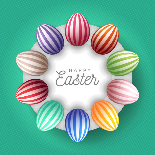 イースターエッグバナー。円の中に卵が置かれたイースターカード - ベクター画像