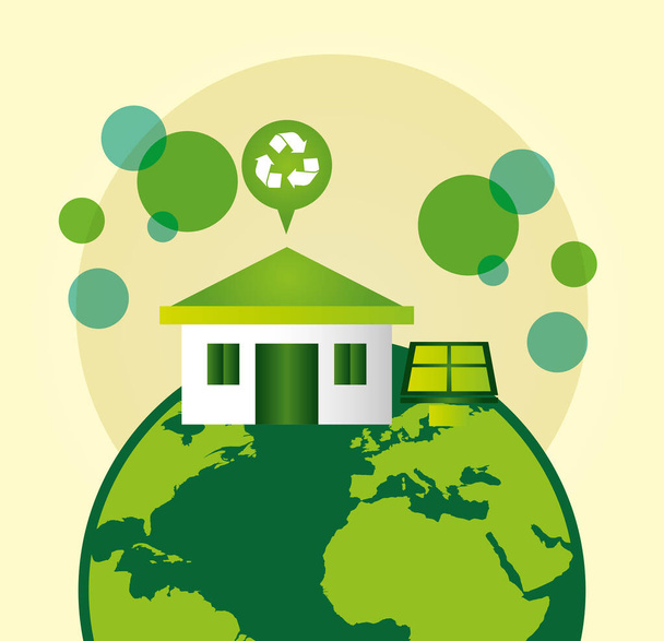 экологичный плакат с планетой Земля и символ переработки
 - Вектор,изображение