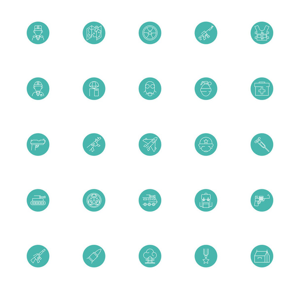 bundel militaire lijn blok stijl pictogrammen - Vector, afbeelding