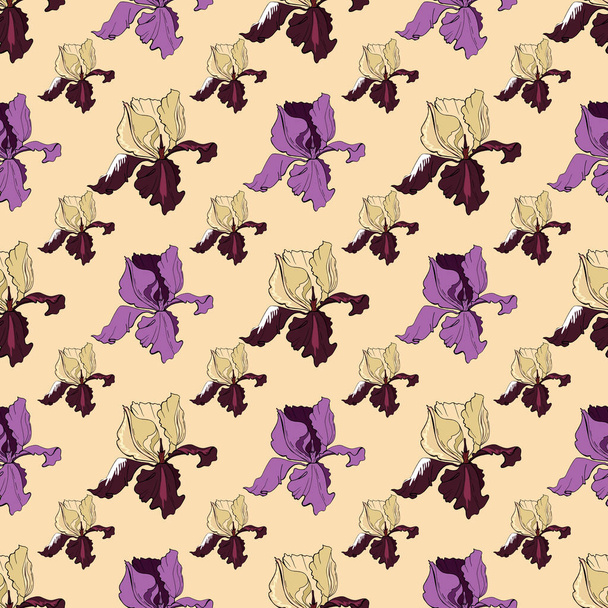 Seamless pattern with purple iris flowers. Vector illustration C - Διάνυσμα, εικόνα