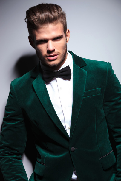 happy young man wearing a green velvet suit - Photo, Image