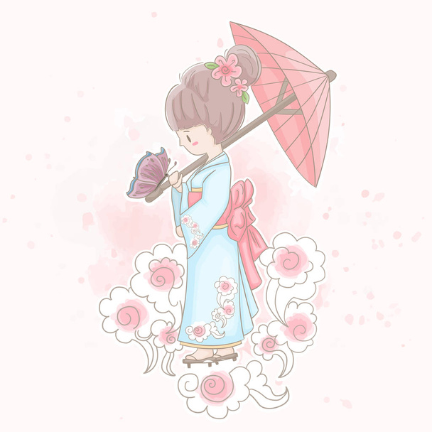 Japans meisje in Kimono. Vectorillustratie - Vector, afbeelding