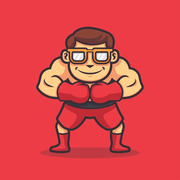 A Geek Man Boxing Vector Character Ilustration - Vector, Image