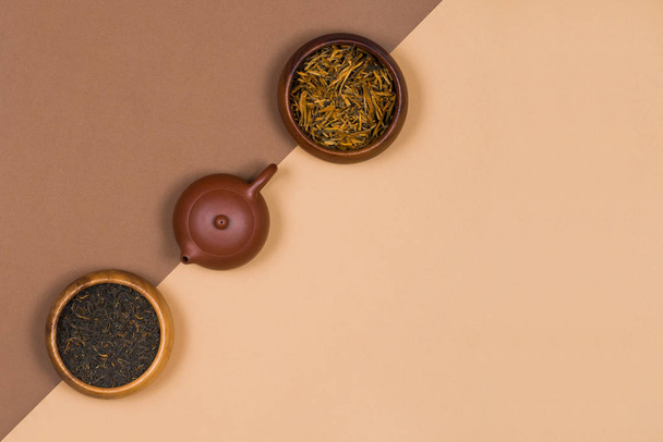 Flat lay layout with chinese tea. Creative concept - Foto, afbeelding