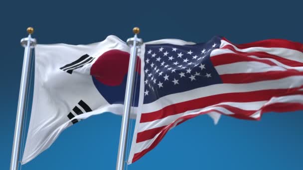 4k Seamless United States of America and South Korea Flags background,USA KOR. - Footage, Video