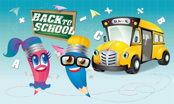 Back to school's vector. With cute cartoon characters. Education related elements background. - Vector, Image
