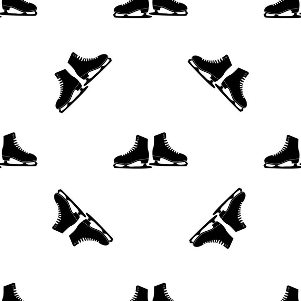 Seamless pattern with ice skates. black silhouette on white background. - Vector, Image