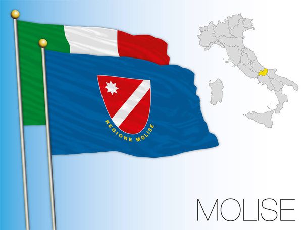 Molise oficiální regionální vlajka a mapa, Itálie, vektorová ilustrace - Vektor, obrázek