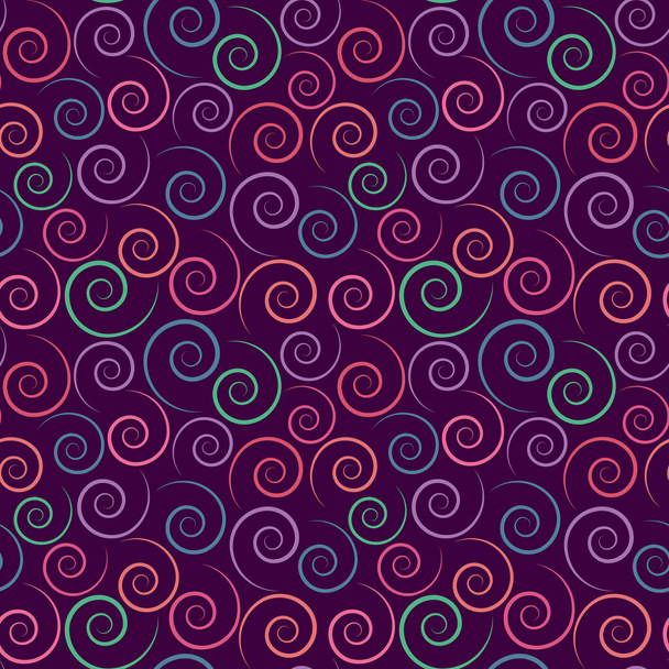 seamless pattern. multi-colored spirals. dark background - Vector, Image