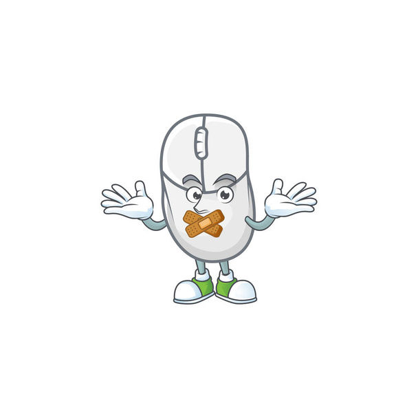талисман мультфильма дизайн персонажа белой мыши делает молчаливый жест
 - Вектор,изображение