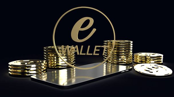 Мобильный символ e кошелек и золотые монеты для e бизнес концепции
 - Фото, изображение