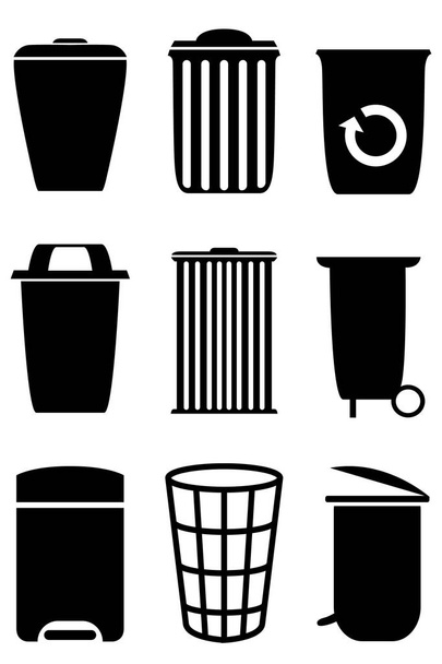 A set of nine trash bins. Image for pure nature and the biodegradable waste. - Vector, Image