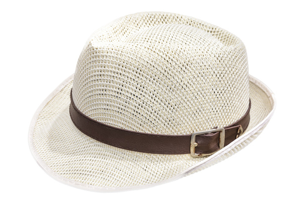 Um chapéu fedora branco isolado no fundo branco
 - Foto, Imagem
