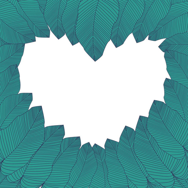 Vector illustration banana leaves are arranged in the shape of a heart. Tropical, exotic illustration with place for text in the center. Leaves are drawn with a stroke. Cute vector floral illustration - Vecteur, image