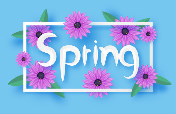 Bannière de printemps avec fleur violette et cadre dans le style de coupe de papier. V
 - Vecteur, image