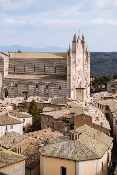 Aerial view of rooftops in Orvieto, Rome suburb, Italy - 写真・画像