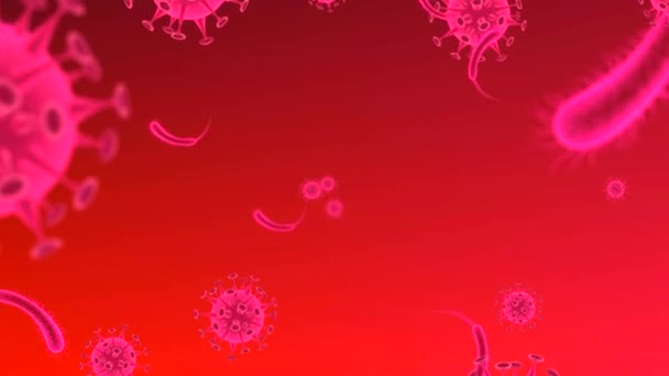 Патогенний спалах бактерій і вірусів, захворювання, що викликає мікроорганізми, такі як Коронавірус. Looping, Loop Videos in 4k. У відтінках неонового червоного. - Кадри, відео