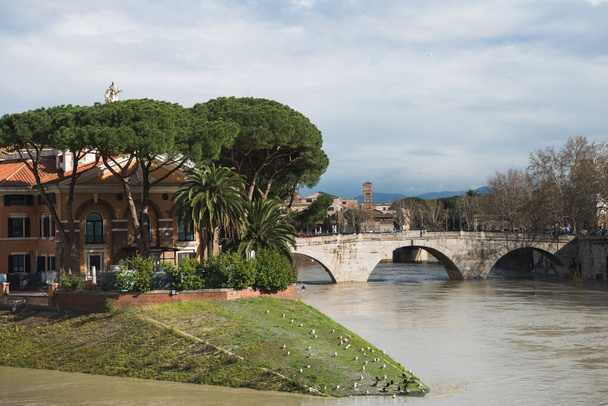 bridge over tiber river on cloudy day, Rome, Italy - Foto, Imagem