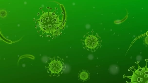 Bakteri ve virüs salgını, Coronavirus gibi mikroorganizmalara neden olan hastalık. Döngü, 4K 'da Videolar. Renkleri yeşildir. - Video, Çekim