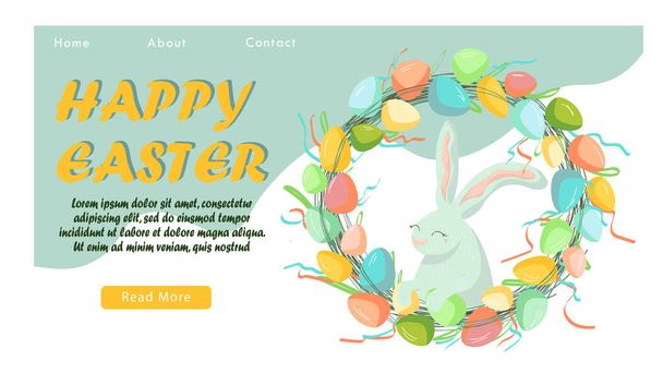 Easter landing page template with chicken and rabbit.Vector Illustration Spring holiday design, banner, web concept. - Вектор, зображення