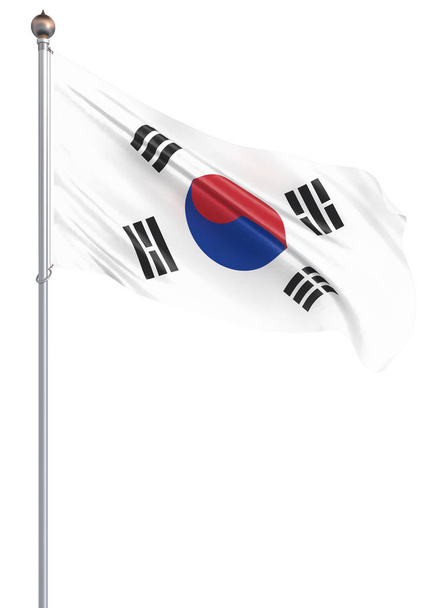 Zuid-Korea vlag waait in de wind. Achtergrond textuur. 3D-rendering, zwaaiende vlag. Geïsoleerd op wit. Illustratie. - Foto, afbeelding