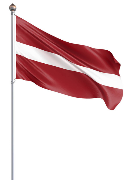 Bandera de Letonia soplando en el viento. Textura de fondo. 3d rendering, wave. Aislado sobre blanco
. - Foto, Imagen