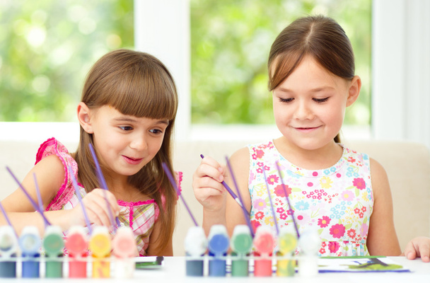 Little girls are painting with gouache - Photo, image