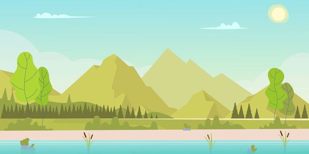 Mountain landscape with a dawn, an elongated format for the convenience of using it as a background. - Vector, Image