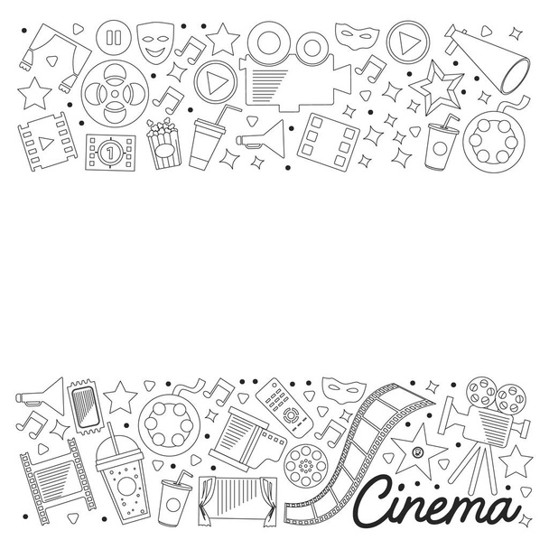 Cinema, video. Doodle set of vector icons. Megaphone, camera, movie. Musical theathre, entertaiment. - Vektör, Görsel